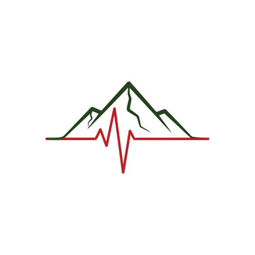 Mountain Peak ECG Heartbeat Line Art Logo Isolated