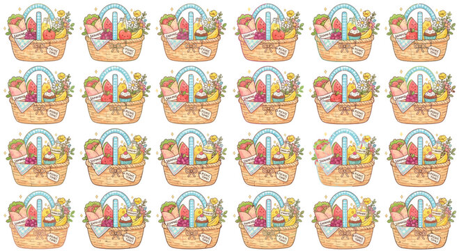 Hand-drawn picnic basket pattern