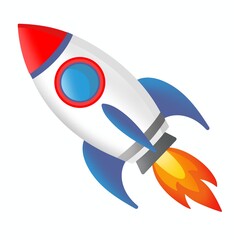 Cute space rocket ship launching cartoon illustration isolated on white background outer space flight concept © Panyapat