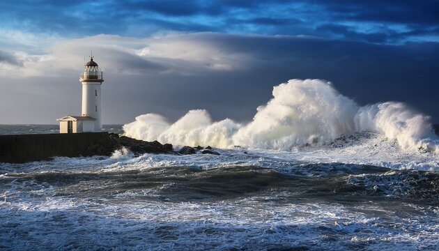 dramatic lighthouse amidst powerful waves