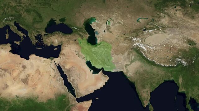 Map animation zoom to Iran, country highlighted in green