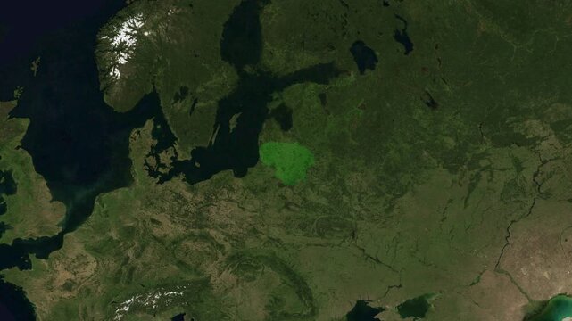 Map animation zoom to Lithuania, country highlighted in green