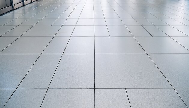 close up of modern white tiled floor with grout lines