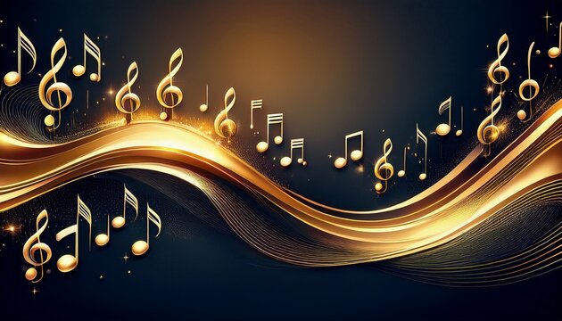 elegant golden music notes on dark background n flowing musical wave design