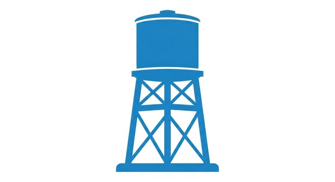 Blue Water Tower Illustration Isolated White.