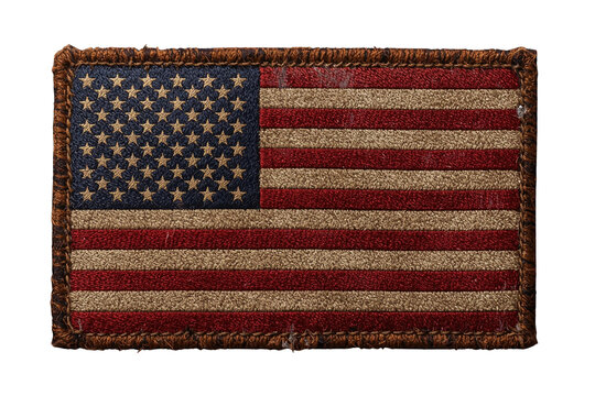 Dark vintage United States flag fabric patch with aged stitching