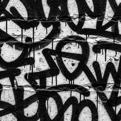 Fototapeta premium Black and white graffiti wall with dripping paint texture.