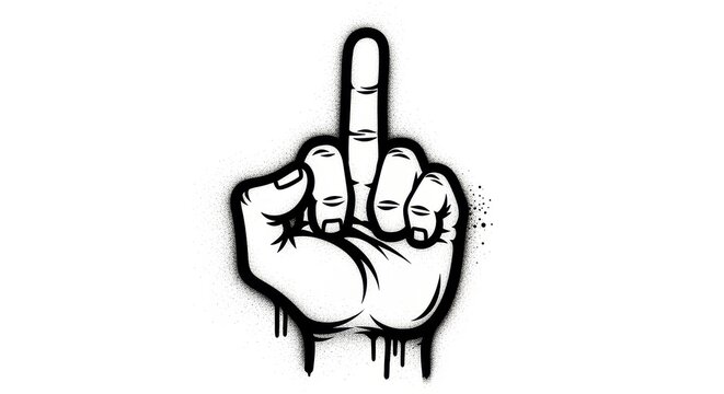 Black and white hand gesture with middle finger raised.