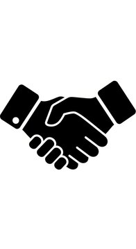 Black and white handshake icon for business agreements.