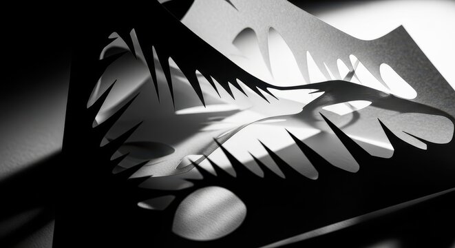Black and white abstract leaf shadow art design.