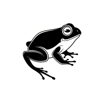 Black and white illustration of a sitting frog.