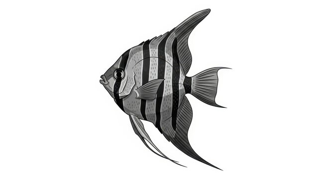 Black and white illustration of a striped angelfish.