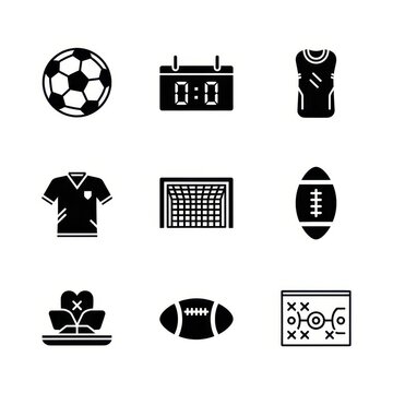 Black and white sports icons collection set.