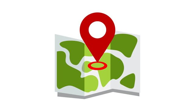 Looping Animation of Red Location Pin on Green Folded Map