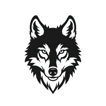 Black and white wolf head illustration vector art.