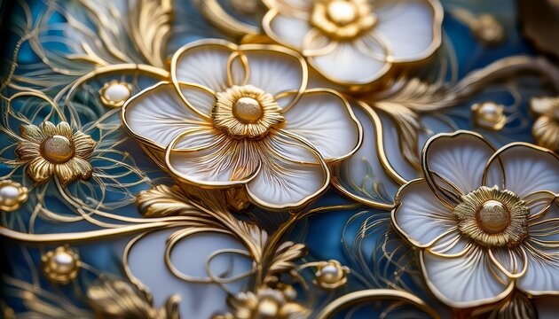 cloisonne enamel floral pattern with intricate gold wirework in a macro photography shot for luxury artisanal branding