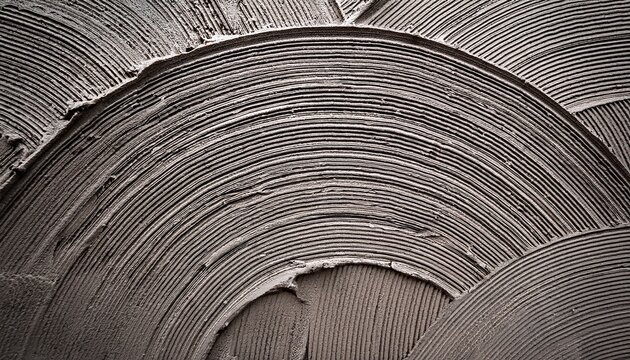 coarse mortar wall coating with distinct arched trowel impressions in a sharp focus macro shot for architectural and building material marketing