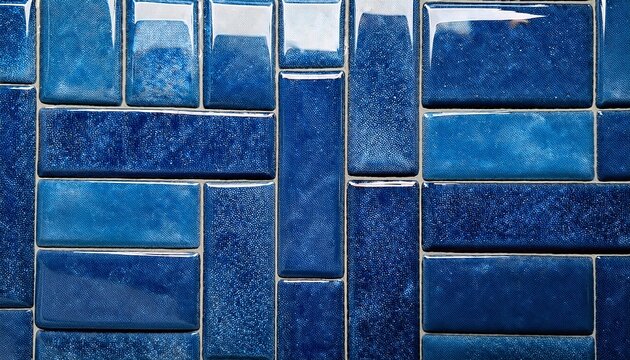 cobalt blue ceramic tiles displaying a speckled glaze texture in a staggered brick pattern sharp focus shot for interior bathroom branding