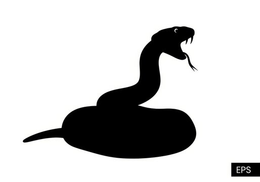Black Silhouette Of A Snake With Open Mouth.