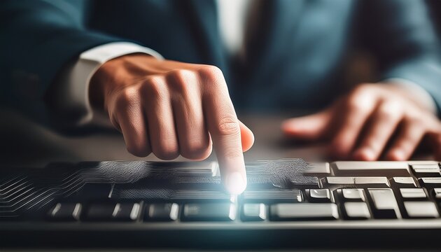 finger pressing enter key on computer keyboard submit confirm execute and decision concept made by ai generative