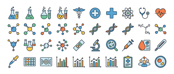 Naklejka premium Medical and Science Icons Set, Isolated on Transparent Background
