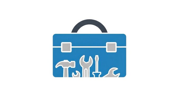 Blue Toolbox with Tools Icon Set.