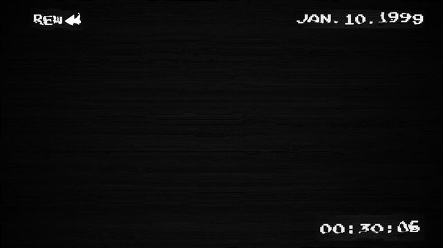 Old VHS Tape Display REW Rewind Analog TV - Retro Vintage  Simulates analog tape noise, jitter, and signal degradation background loop 4k video