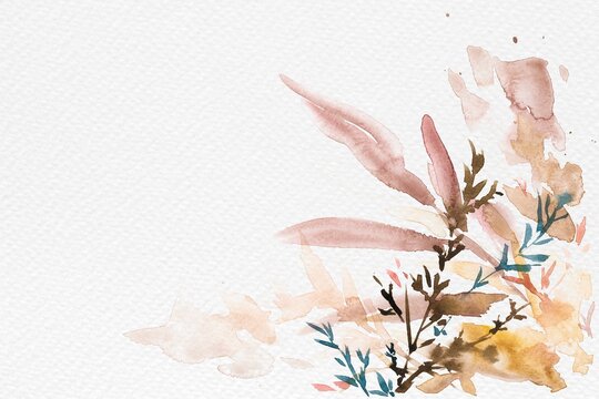 Autumn floral border background in white with leaf watercolor illustration