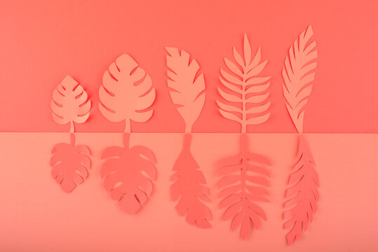Coral Botanical Leaf Pattern