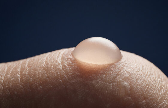 Friction blister bulla filled with clear serous fluid on human skin surface due to mechanical trauma