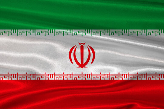 Iranian flag textured with fabric background. Flag of Iran with a soft fabric texture