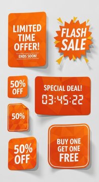 Bright Orange Sale Banners and Discount Tags Collection.