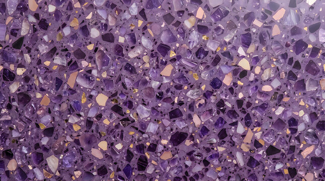 Amethyst purple terrazzo texture with crushed stone chips and decorative floor pattern