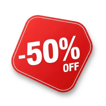 Bright red fifty percent off sale discount sticker.
