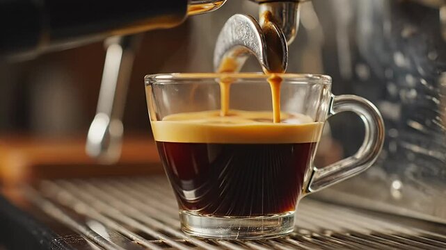 Espresso Coffee Shot Being Poured Into a Glass Cup