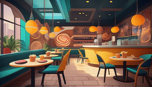 modern and stylish fast food restaurant interior that invites customers into a comfortable and trendy dining experience
