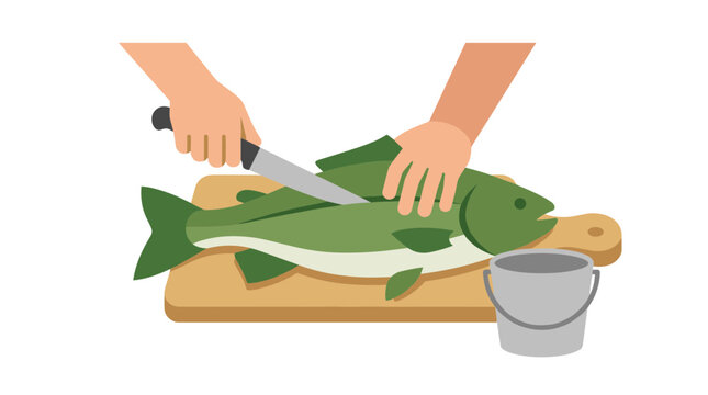 Hands filleting a fresh fish gone fishing vector