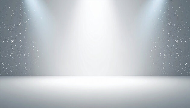 Glittering silver and blue prism light background with glowing stage line and bokeh sparkling particles for product presentation