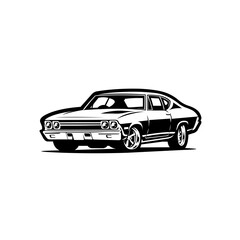 Fototapeta premium Classic american muscle car monochrome silhouette vector isolated