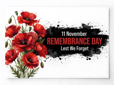 Remembrance day poppy flowers with grunge texture and lest we forget text