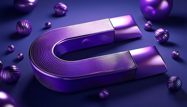 purple metallic objects with magnet on dark blue background