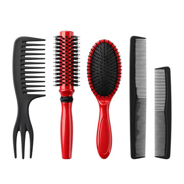 Set of Hair Brushes and Combs Isolated on Transparent Background