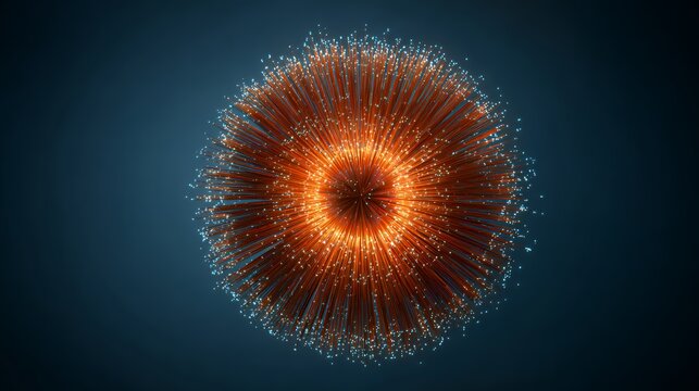 Festive 3D glowing sphere with orange and blue light trails resembling a firework explosion, perfect for Oktoberfest night party concepts