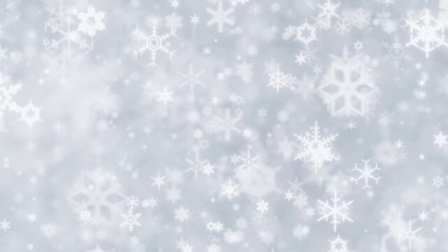 Bright winter scene of glowing sparkling snowflakes. White background with twinkling snow flakes creating wintry atmosphere. Soft snowflakes for winter or Christmas backgrounds.