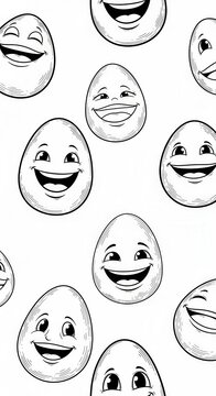 Cartoon Egg Faces with Happy Smiling Expressions Pattern.