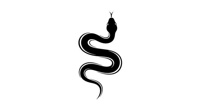 Sinuous black snake silhouette winding on white background