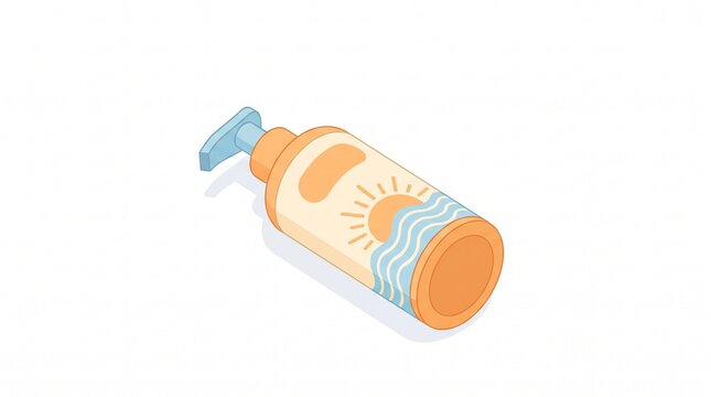 Isometric illustration of a sunscreen SPF lotion bottle