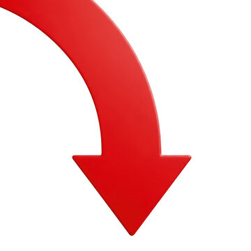 A large red arrow pointing downwards isolated on transparent background