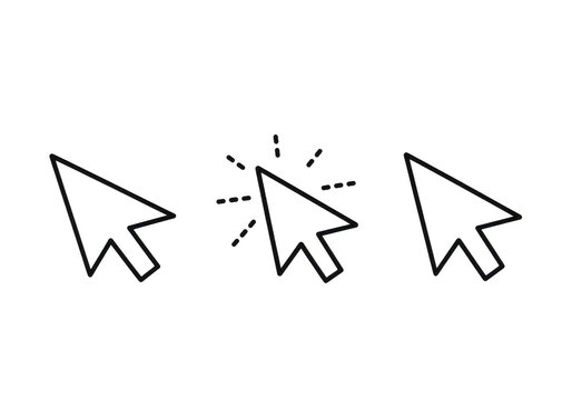 Three computer mouse cursors in different positions isolated on transparent background