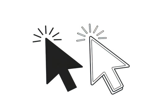 A black and white computer mouse cursor clicking isolated on transparent background